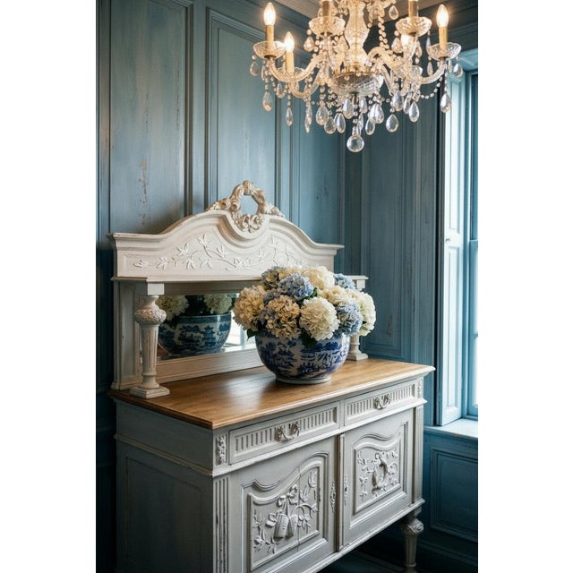 Antique White 19th Century Gustavian-Style Swedish Painted Buffet With Carved Detail and Mirror Hutch For Sale - Image 8 of 11