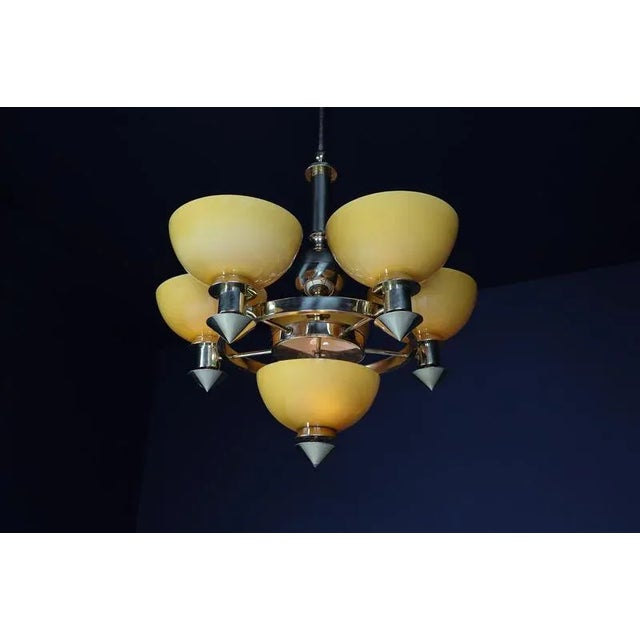 Sculptural Italian Chandelier in Brass & Amber-Gold Opaline Glass, 1970s For Sale - Image 14 of 18