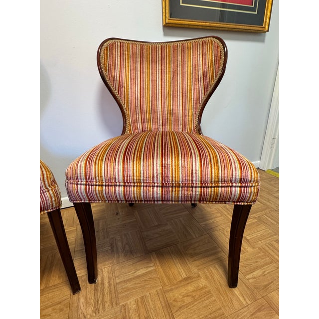 1960s Pair of Vintage Upholstered Side Chairs With Sculpted Wood Frames, Mid-Century Style For Sale - Image 5 of 12