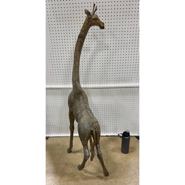 Late 20th Century 54” Vintage Large Heavy Brass Detailed Giraffe Sculpture For Sale - Image 4 of 9
