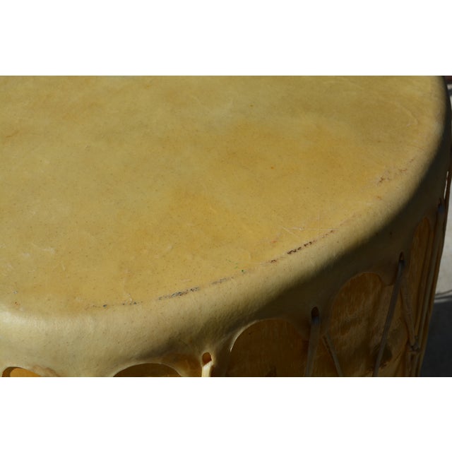 Set of 2, 1970s Native American Style Pow Pow Taos Pueblo Rawhide / Skin & Wood Large Round Drum & Mallet For Sale - Image 13 of 15