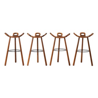 Oak Bar Stools in the style of Sergio Rodrigues, Brazil, 1970s, Set of 4 For Sale