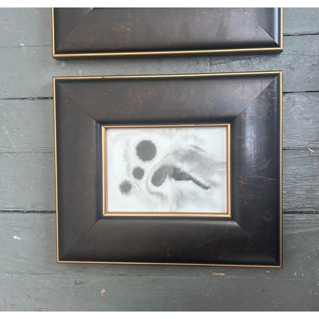 Contemporary Three Original Abstract Black Ink Watercolor Paintings - Set of Three For Sale - Image 4 of 5