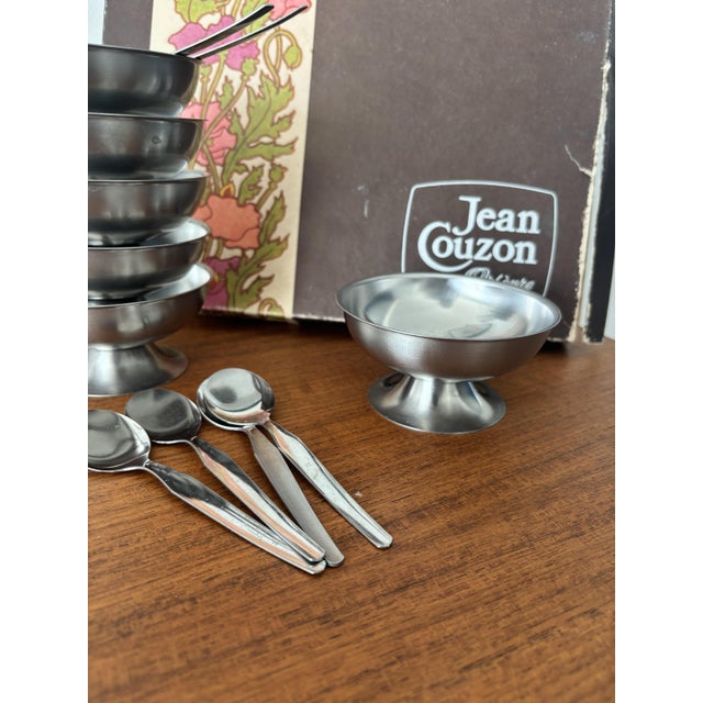 1970s Vintage French Bistro Style Stainless Steel Ice Cream Bowls and Spoons from Jean Couzon, 1970s, Set of 12 For Sale - Image 5 of 8