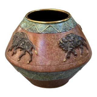 R. Morales Running Buffalo Vase, Signed For Sale