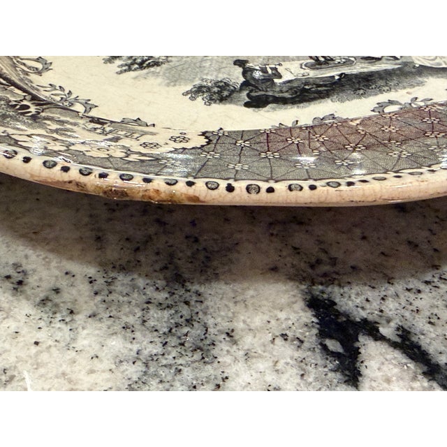 Mid-19th Century English Black Transferware Romantic Scenic Platter, Circa 1850–1870 For Sale - Image 11 of 18