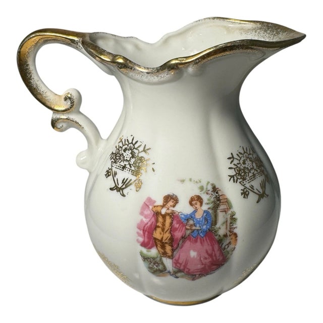 Vintage Japan Creamer and Saucer Courting Couple Victorian Scene Gold Gilt For Sale In Philadelphia - Image 6 of 13