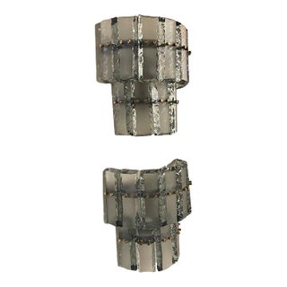 Green Murano Glass & Brass Sconces - A Pair For Sale