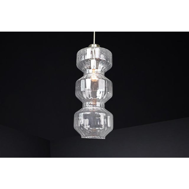 Mid-Century Modern Glass and Brass Pendant Lamp, Bohemia, Czechoslovakia, 1970s For Sale - Image 11 of 12
