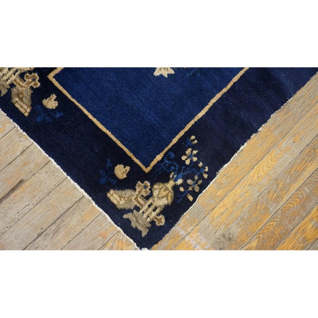 1900 - 1909 1900s Blue Antique Chinese Vase Art Deco Peking Hand Knotted Rug 2' X 2'10" For Sale - Image 5 of 8