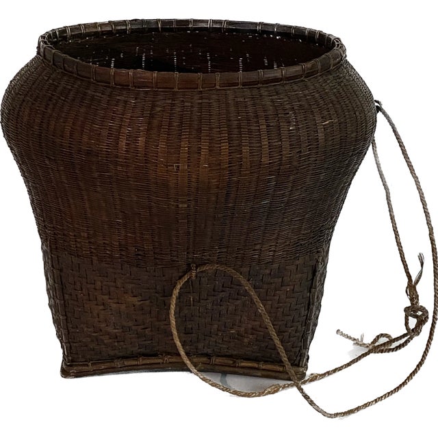 Boho Chic Antique Thai Woven Gathering Basket For Sale - Image 3 of 7
