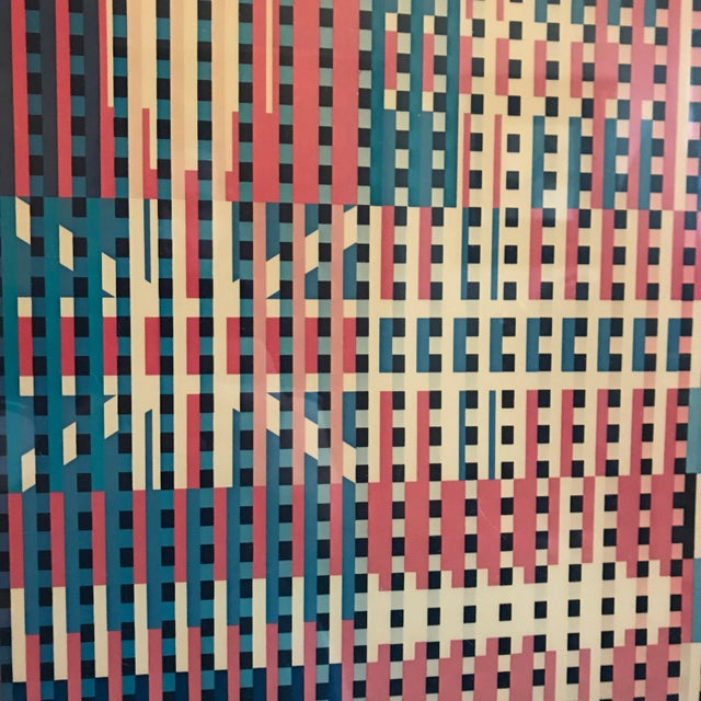 Op art "Flags of All Nations" serigraph print by Yaacov Agam. Print is on a slightly metallic silver paper. Printed...