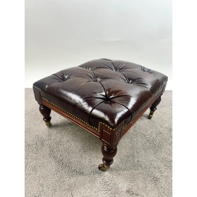 Chesterfield English Style Tufted Leather Library Chair & Ottoman by Hickory For Sale - Image 14 of 18
