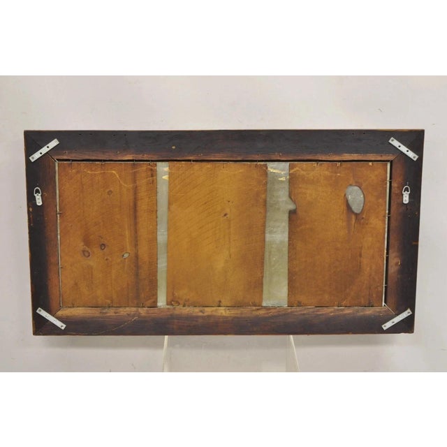 Antique Arts & Crafts Mission Oak Wood Beveled Glass Hall Mirror Iron Coat Hooks For Sale - Image 10 of 12