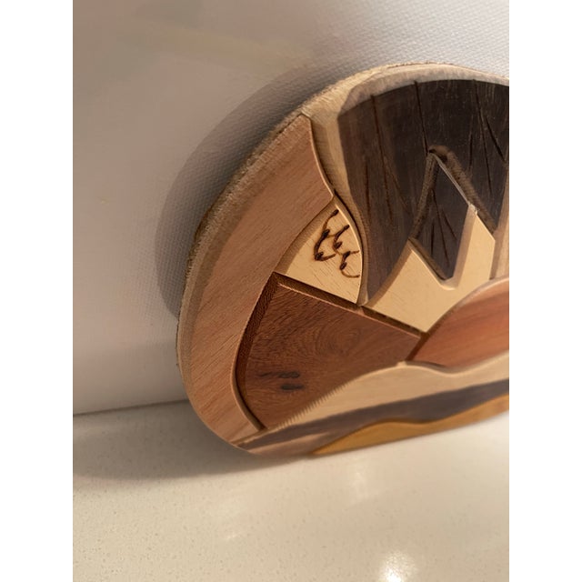 Late 20th Century Artisan Wooden Intarsia, Sunset Over Beach Waves, Signed. For Sale - Image 4 of 11