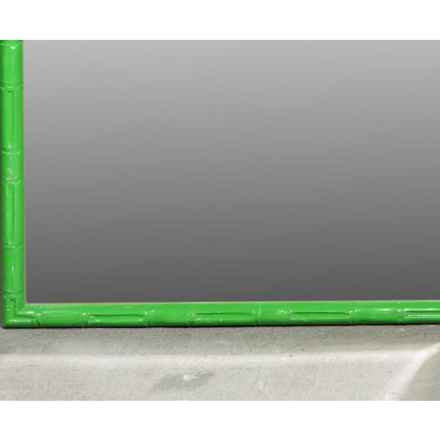 1970s Pair of Green Painted Faux Bamboo Beveled Wall Mirrors For Sale - Image 5 of 8