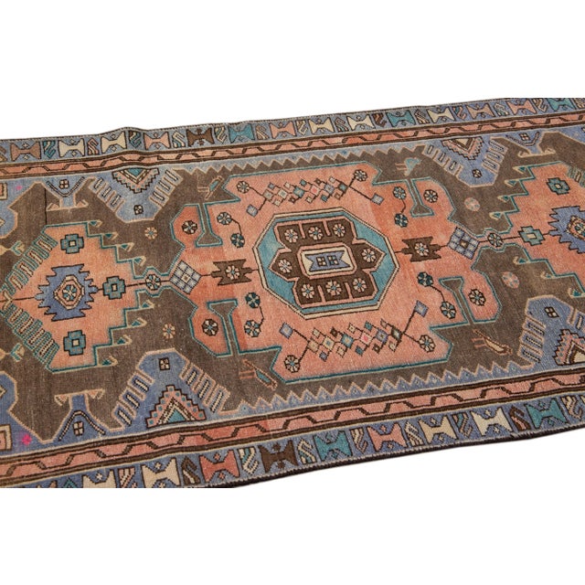 1960s Vintage Persian Distressed Handmade Geometric Brown Wool Rug For Sale In New York - Image 6 of 7