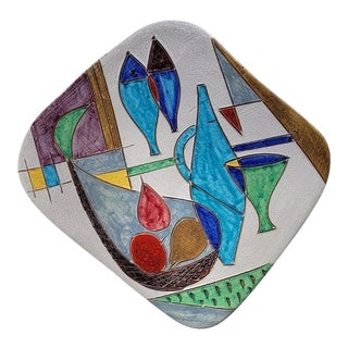 Vintage Raymor Mid Century Italy Ceramic Wall Plaque Still Life Art Tile 14.5" For Sale