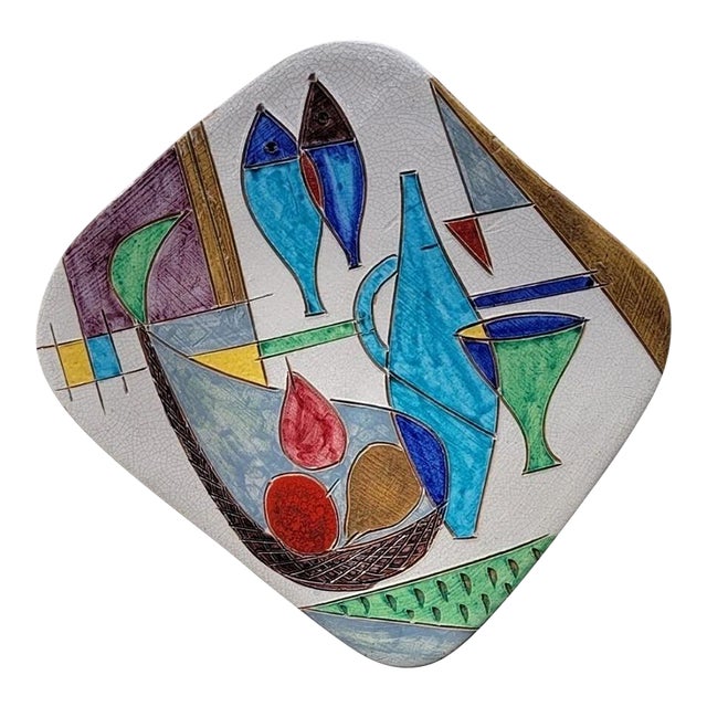 Vintage Raymor Mid Century Italy Ceramic Wall Plaque Still Life Art Tile 14.5" For Sale