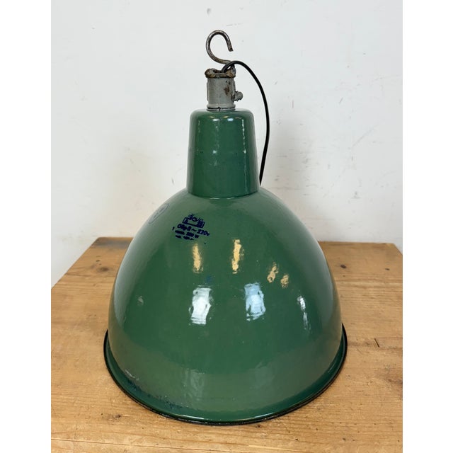 Industrial Green Enamel Factory Pendant Lamp, 1960s For Sale - Image 12 of 16