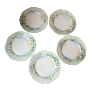 Set of 5 - Antique Haviland Limoges France Hand Painted Porcelain White Daisies Design Dinner Plates