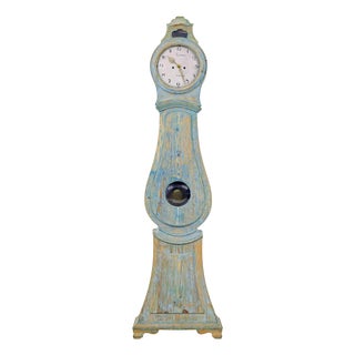 Mid 19th Century Swedish Pine Long Case Mora Clock, 1850s For Sale
