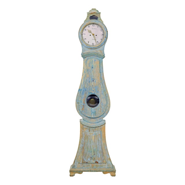 Mid 19th Century Swedish Pine Long Case Mora Clock, 1850s For Sale