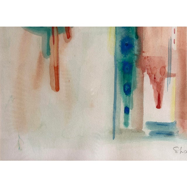 Wood 1970s Fantastic Abstract Watercolor by French Artist, Marie Luare-Ilie For Sale - Image 7 of 11