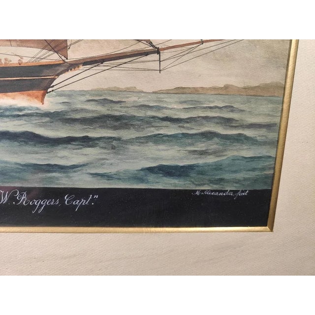 Ships, Watercolors, 1900, Framed, Set of 2 For Sale - Image 8 of 12