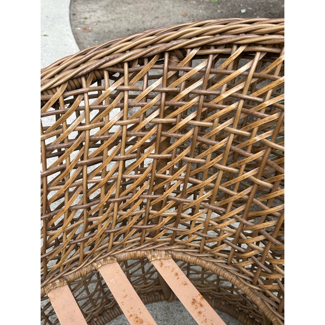 Brown French Style All Weather Woven Rattan Barrel Back Chairs a Pair For Sale - Image 8 of 11