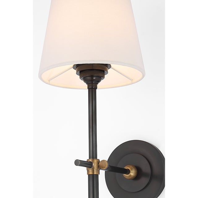 Thomas O'Brien for Visual Comfort Signature Bryant 27" Cordless Tail Sconce in Bronze and Hand-Rubbed Antique Brass with Linen Shade For Sale - Image 10 of 13