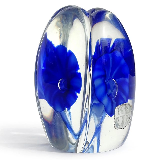 Mid-Century Modern Vintage Murano Fratelli Toso Blue Sapphire Flowers Italian Art Glass Tall Sectioned Paperweight For Sale - Image 3 of 7
