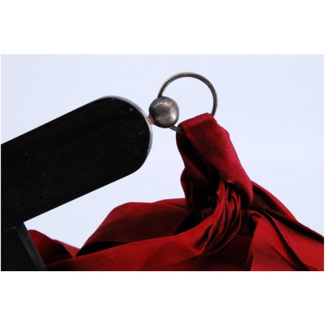 Silver Wooden Cross with Silver Applications and Jesus Crucified with Red Fabric For Sale - Image 8 of 9
