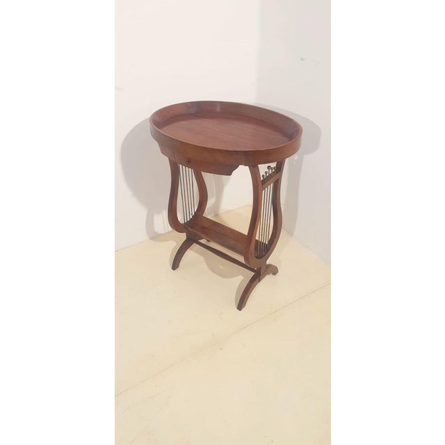 Vintage French Side Table with Lyre-Shaped Legs and Oval Tray Top For Sale - Image 10 of 10