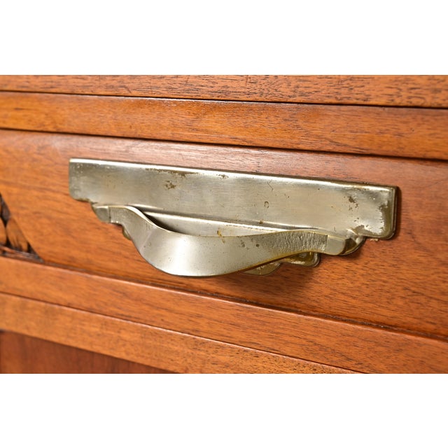 Brown French Art Deco Carved Walnut Marble Top Sideboard or Bar Cabinet, Circa 1930s For Sale - Image 8 of 13
