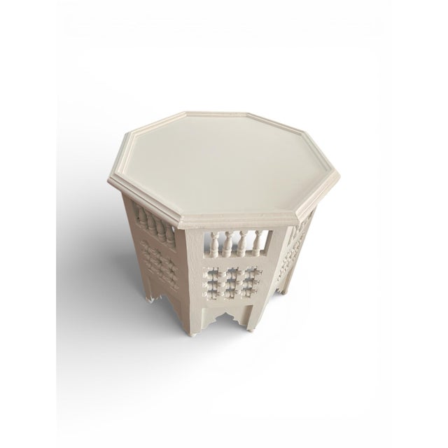 2020s Contemporary Moroccan Octagonal Hand-Carved White Inlaid Side Table For Sale - Image 5 of 9