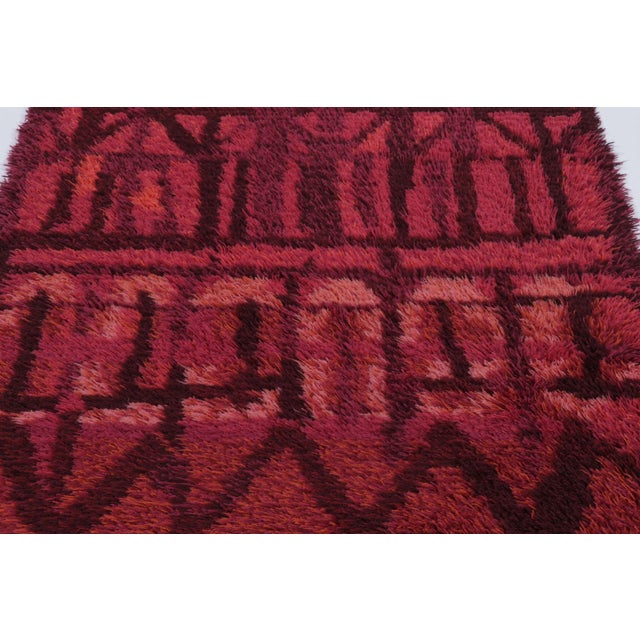 Rug & Kilim Vintage Swedish Rya Rug With Magenta Spires and Red Geometry - Rug & Kilim For Sale - Image 4 of 9