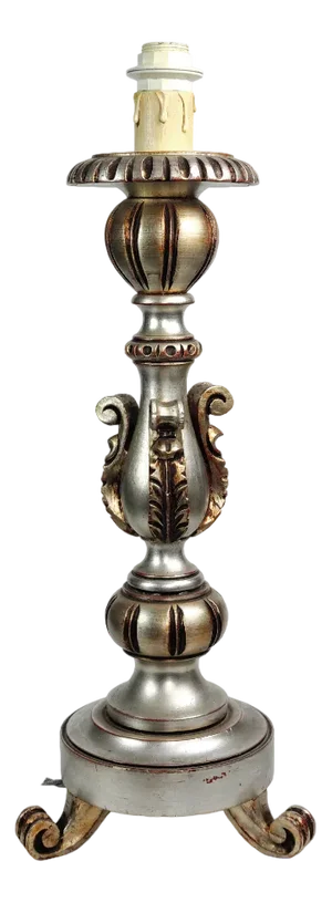 Large French Silver Gilt Candlestick Table Lamp, 1950s