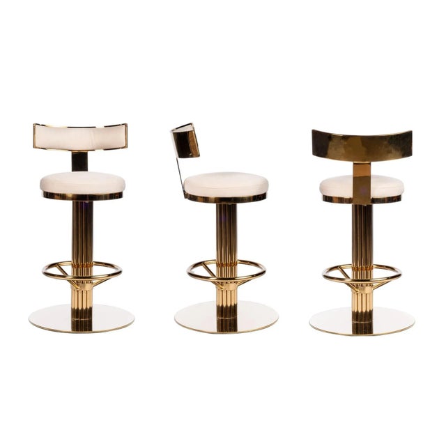 Metal Hollywood Regency Counter Chairs - Set of 3 For Sale - Image 7 of 7