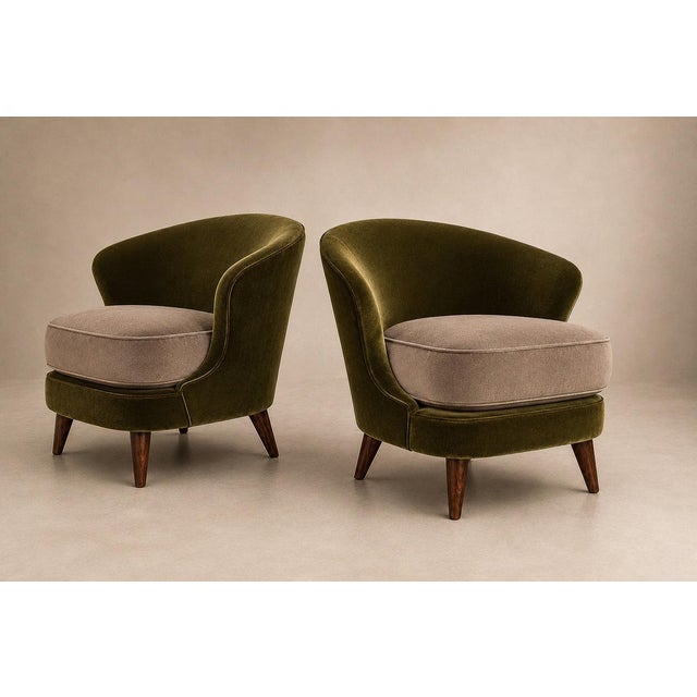 Mid-Century Modern Pair of “Concha” Armchairs in Two-Tone Mohair by Joaquim Tenreiro, Brazil, 1960s For Sale - Image 3 of 18
