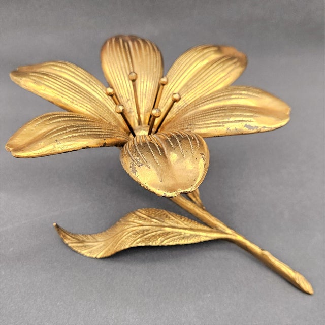 Hollywood Regency Hollywood Regency Lotus Flower Brass Ashtray, 1950s For Sale - Image 3 of 7