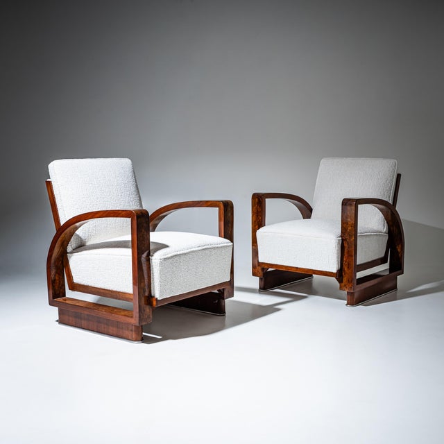 Wood Pair of Art Deco Walnut Armchairs, 1920s For Sale - Image 7 of 18