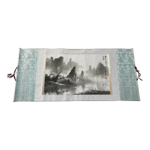 Ink Painting of Landscape on Silk Scroll
