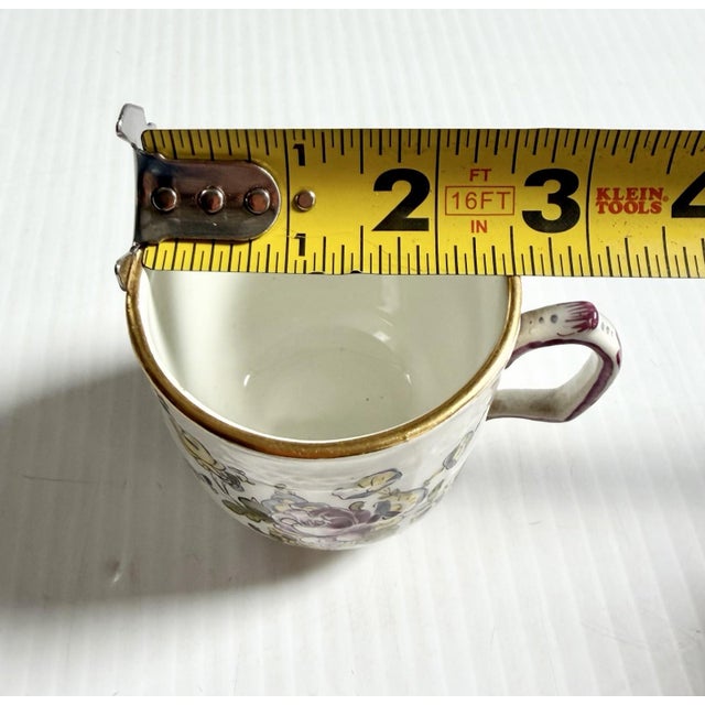 Antique Armorial Pearlware Porcelain Teacup Demitasse, Hand Painted Flowers & Crest For Sale - Image 4 of 12