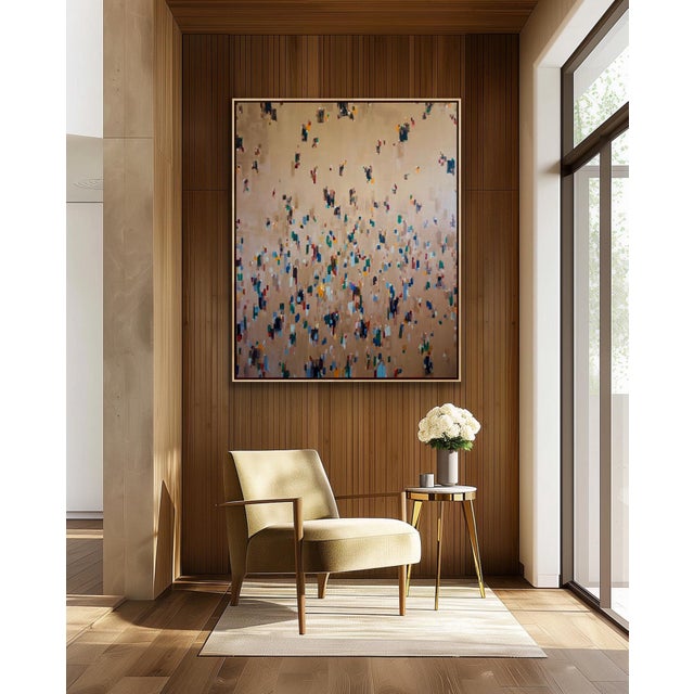 This large scale painting can be hung in any direction and is versatile for a wide variety of decor. Solid maple floater...