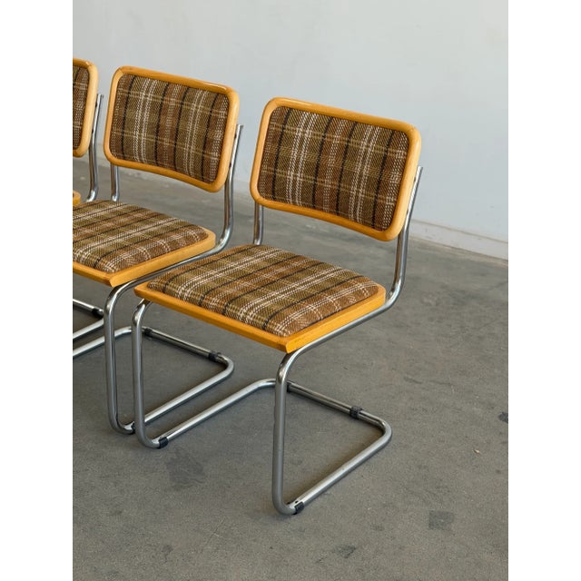 1970s 1970s Chrome & Plaid "Cesca" Style Cantilever Chairs - Set of 4 For Sale - Image 5 of 10