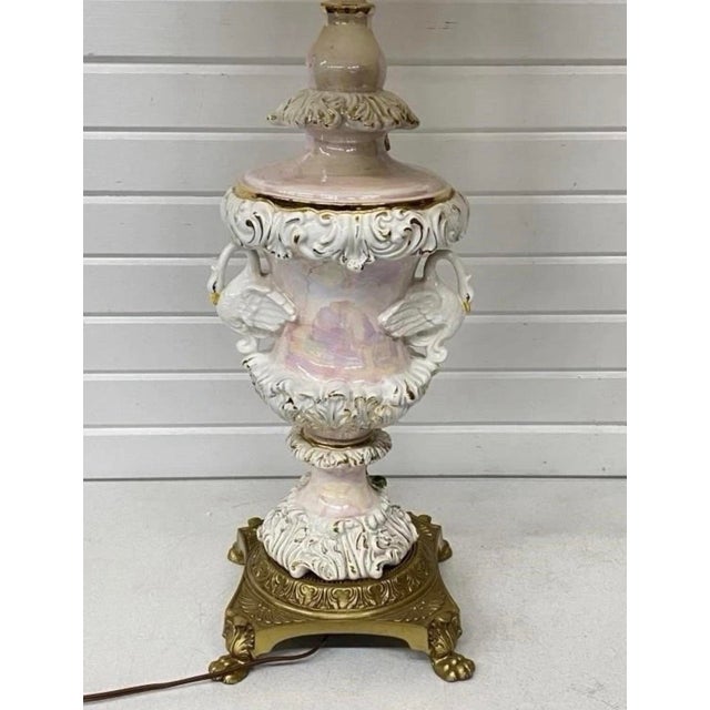 Vintage Italian Capodimonte Lamp Base - Rococo Porcelain With Swans & Roses For Sale In Washington DC - Image 6 of 12