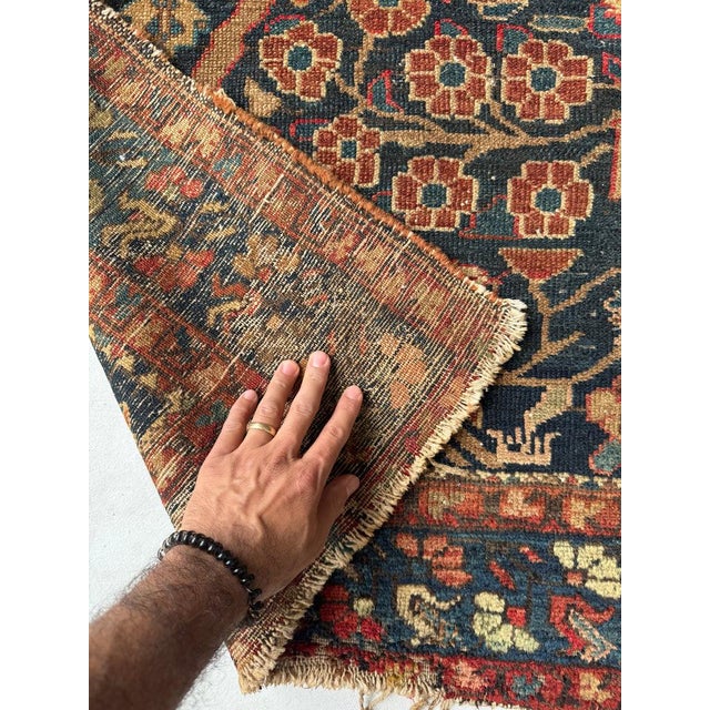 1930s Growing Tree of Life Deep Navy, Rusty, Camel with Hidden Bird Rug 4.6 x 6.8 For Sale - Image 10 of 11