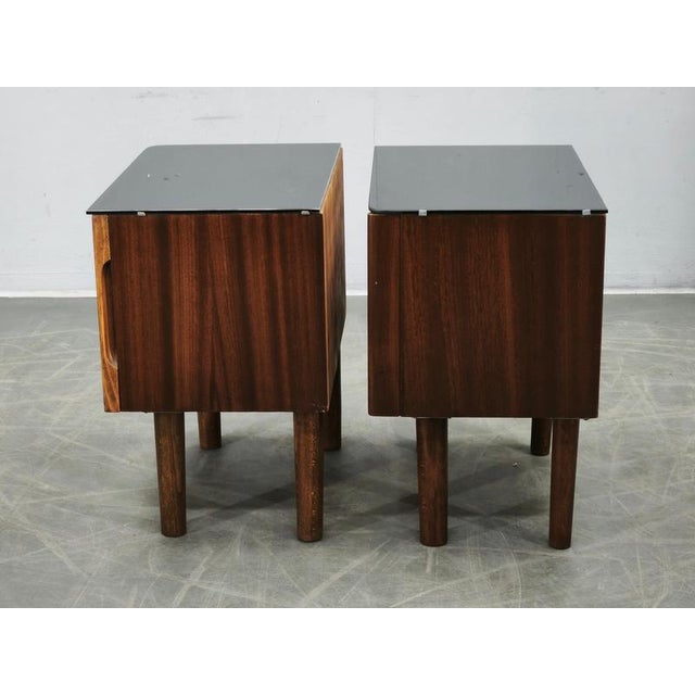 Art Deco Nightstands with Black Opaxit Glass, Czechoslovakia, 1940s, Set of 2 For Sale - Image 9 of 15