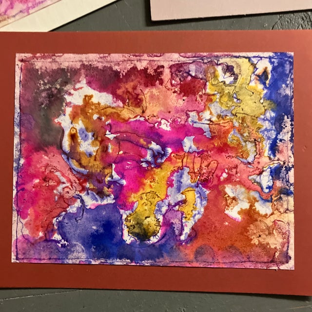 5 appropriately 9 x 12 watercolor paintings on paper attached to different colored mat board unsigned unframed mat board...